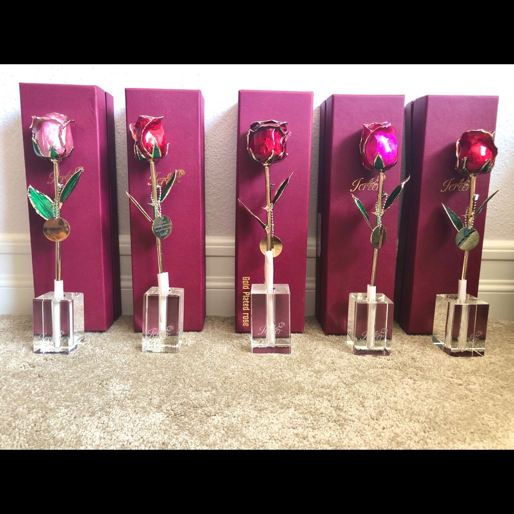 Gold Plated Forever Rose with Crystal Stand